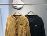 Prada Fashion Classic Embroidered Logo Round Neck Wool Cardigan