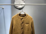 Prada Fashion Classic Embroidered Logo Round Neck Wool Cardigan