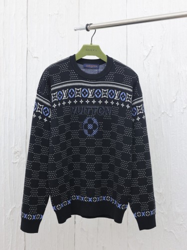 Louis Vuitton New Full Logo Jacquard Cotton Wool Knitted Sweater