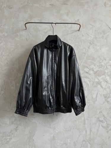 Balenciaga Unisex New Embroidered Logo Double Sided Leather Jacket Coat