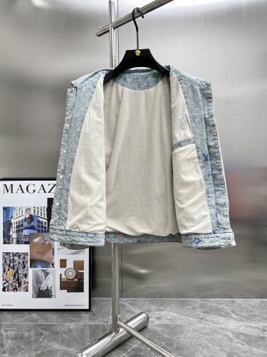 Louis Vuitton New Couple Full Logo Laundry and Velvet Denim Coat