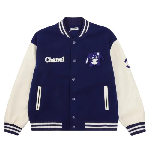 Chanel Fashion Splicing Plush Embroidered Baseball Jacket Coat