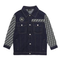 Fendi Classic Logo Jacquard Splicing Cowboy Coat