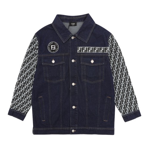 Fendi Classic Logo Jacquard Splicing Cowboy Coat