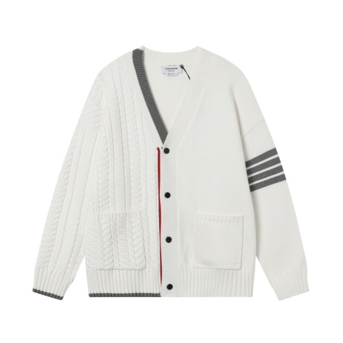 Thom Browne Unisex Classic Four Bar Knitted Cardigan Coat