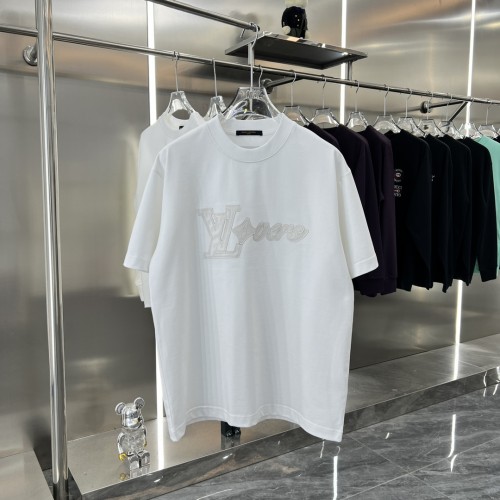 Louis Vuitton New Couple Collar Fabric Embroidered Logo Round Neck Short Sleeve T-shirt