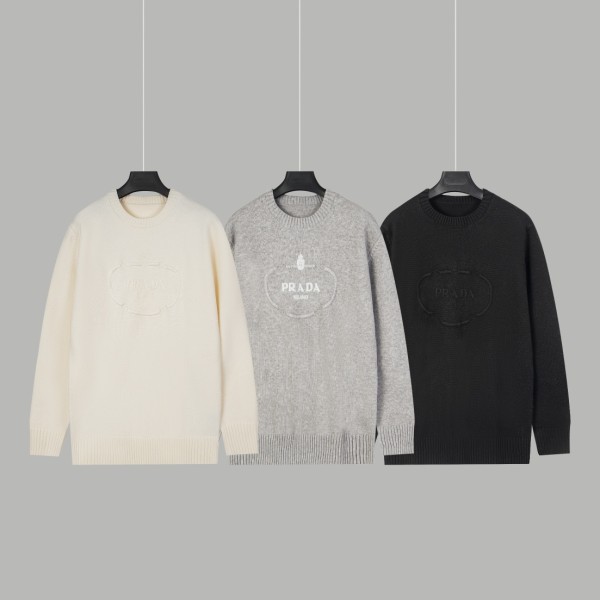 Prada New Lock Embroidered Logo Round Neck Sweater
