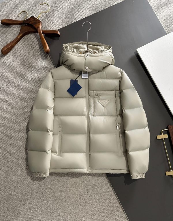 Prada Classic Triangle Logo Short Down Jacket Couple's Casual Coat
