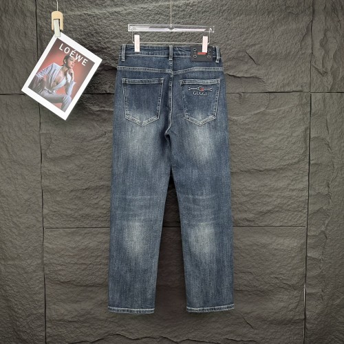 Gucci Classic Leather Logo Jeans Unisex Washed Casual Pants