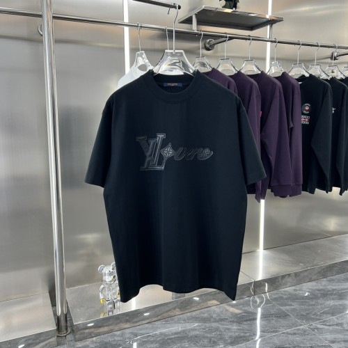 Louis Vuitton New Couple Collar Fabric Embroidered Logo Round Neck Short Sleeve T-shirt