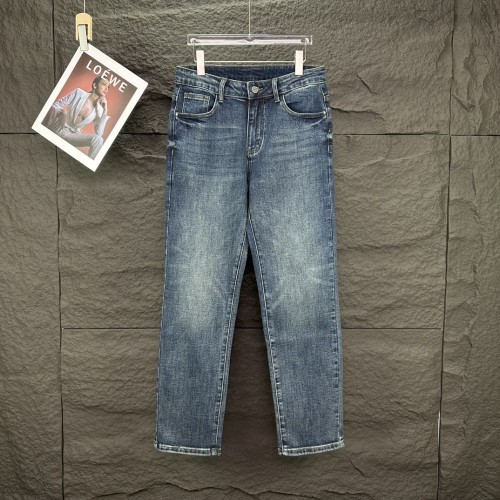 Louis Vuitton Classic Leather Logo Jeans Unisex Washed Casual Pants