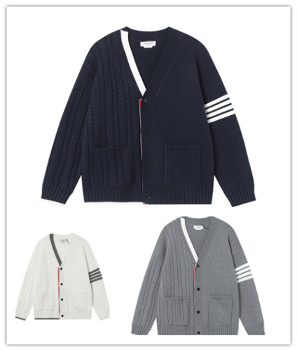 Thom Browne Unisex Classic Four Bar Knitted Cardigan Coat
