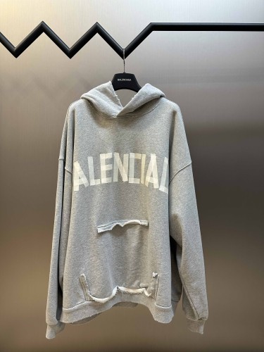 Balenciaga New Tape Logo Hoodie Unisex Wear Out Washed Sweatshirt
