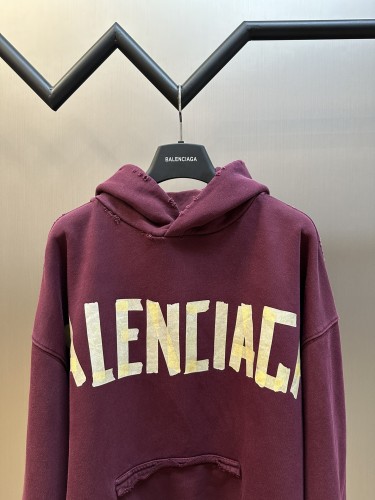 Balenciaga New Tape Logo Hoodie Unisex Wear Out Washed Sweatshirt