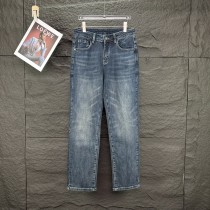 Gucci Classic Leather Logo Jeans Unisex Washed Casual Pants