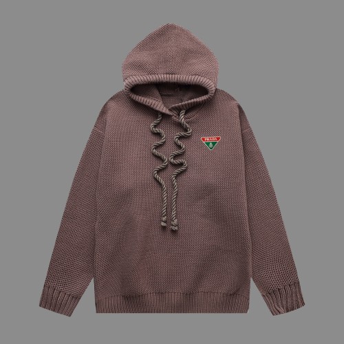 Prada Classic Triangle Logo Thick Wool Hoodie Sweater
