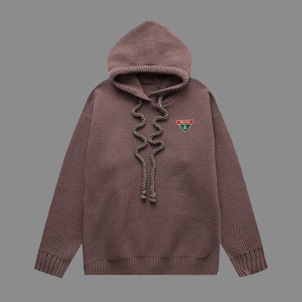 Prada Classic Triangle Logo Thick Wool Hoodie Sweater