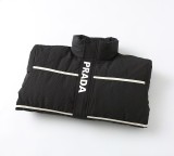 Prada Unisex Classic Striped Zipper Letter Oversize Down Jacket