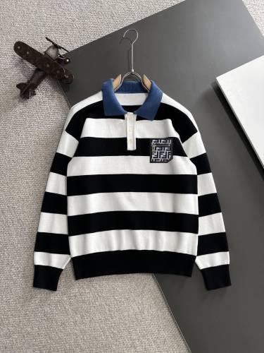 Fendi Classic Embroidered Logo Collar Wool Sweater
