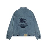 Burberry New Embroidered Logo Washed Denim Denim Coat