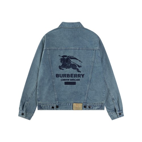 Burberry New Embroidered Logo Washed Denim Denim Coat