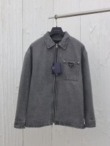 Prada New Retro Denim Gradient Zipper Coat