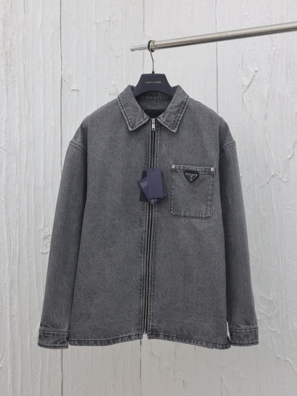 Prada New Retro Denim Gradient Zipper Coat