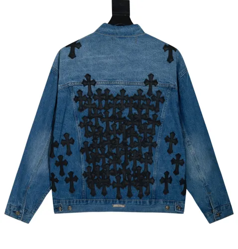 Chrome Hearts New Gradient Washable Sticky Leather Cross Cowboy Jacket
