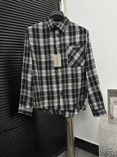 Balenciaga Classic Back Letter Printed Logo Checkered Shirt