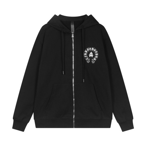 Chrome Hearts Unisex Classic Patchwork Embroidered Hoodie Zipper Jacket