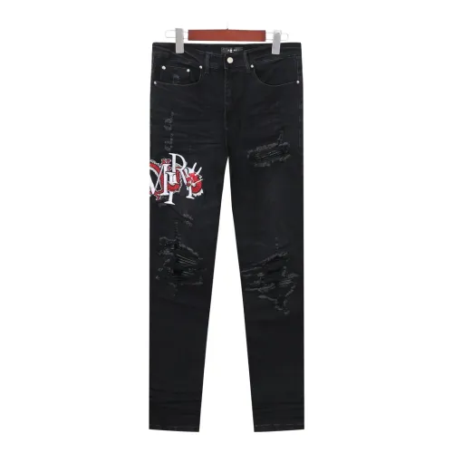 Amiri New Embroidered Logo Piercing Leather Tailored Embroidered Jeans