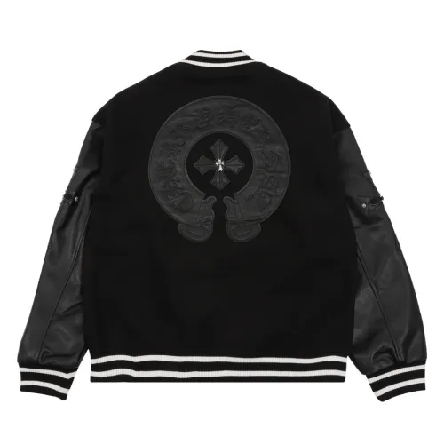 Chrome Hearts Cross Leather Splicing Baseball Jacket Coat