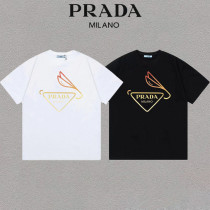 Prada New Fashion Triangle Logo Gradient Logo Letter Versatile Short Sleeve T-shirt