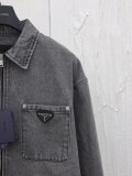 Prada New Retro Denim Gradient Zipper Coat