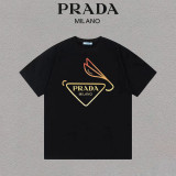 Prada New Fashion Triangle Logo Gradient Logo Letter Versatile Short Sleeve T-shirt