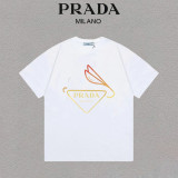 Prada New Fashion Triangle Logo Gradient Logo Letter Versatile Short Sleeve T-shirt