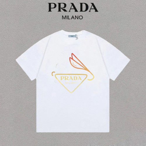 Prada New Fashion Triangle Logo Gradient Logo Letter Versatile Short Sleeve T-shirt