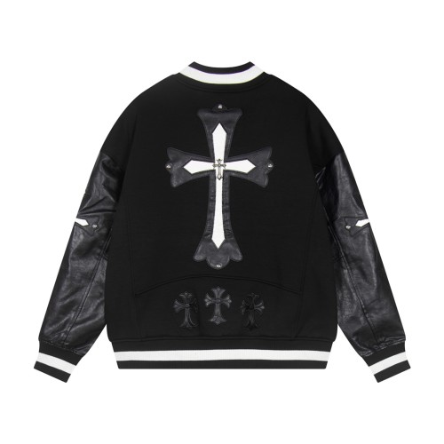 Chrome Hearts Unisex Classic Leather Cross Baseball Jacket