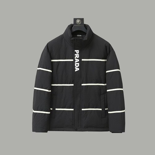Prada Unisex Classic Striped Zipper Letter Oversize Down Jacket
