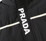 Prada Unisex Classic Striped Zipper Letter Oversize Down Jacket