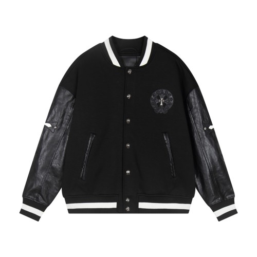 Chrome Hearts Unisex Classic Leather Cross Baseball Jacket