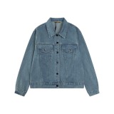 Burberry New Embroidered Logo Washed Denim Denim Coat