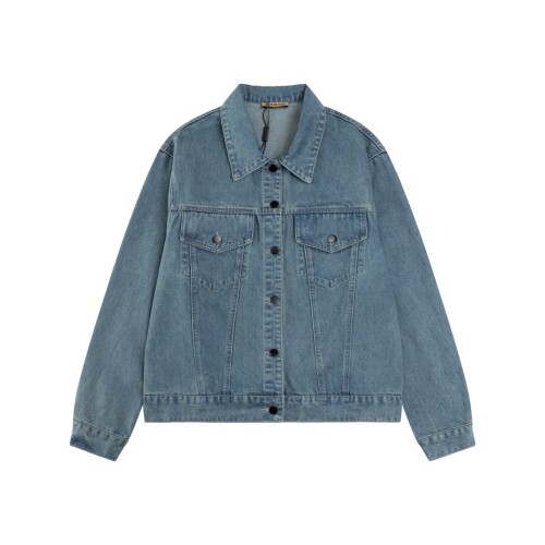 Burberry New Embroidered Logo Washed Denim Denim Coat