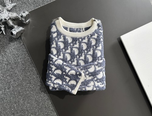 Dior Classic Full Towel Embroidery Jacquard Sweater Sleeve Zipper Round Neck Sweater