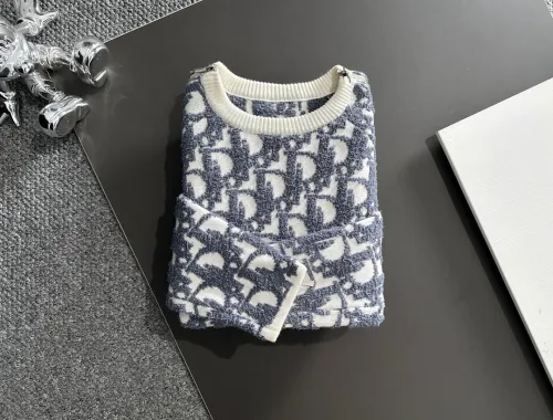 Dior Classic Full Towel Embroidery Jacquard Sweater Sleeve Zipper Round Neck Sweater