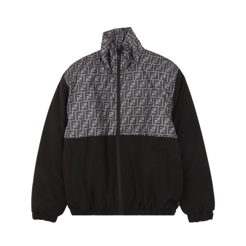 Fendi Classic Vintage FF Full Print Cotton Jacket Zipper Coat