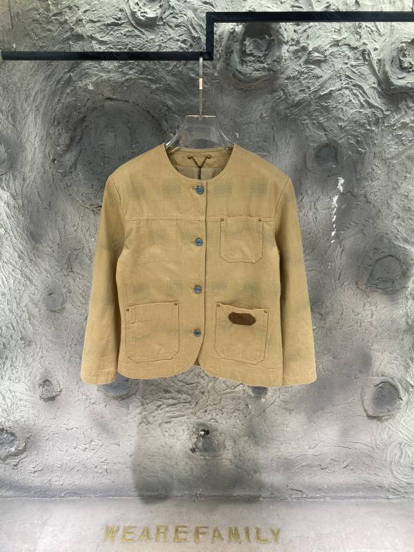 Louis Vuitton New Fashion Couple Turquoise Button Collarless Jacket Coat