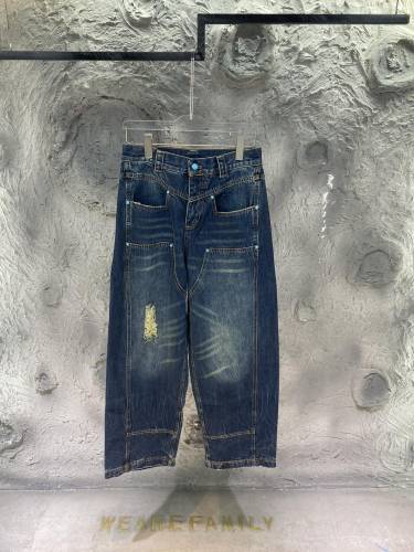 Louis Vuitton New Turquoise Decorative Jeans Unisex Retro Washed Punched Jeans
