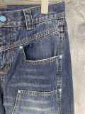 Louis Vuitton New Turquoise Decorative Jeans Unisex Retro Washed Punched Jeans