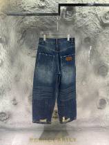 Louis Vuitton New Turquoise Decorative Jeans Unisex Retro Washed Punched Jeans